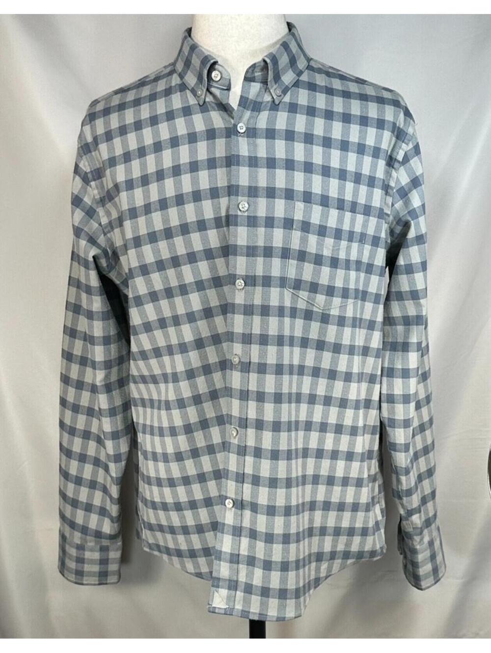 Untuckit Gray Plaid Slim Fit Oxford Button Up Blue Mens XL